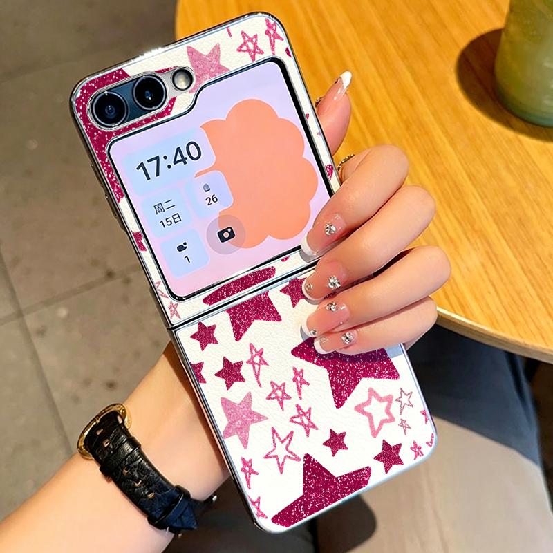Colorful Stars Print Phone Case For Samsung Galaxy Z FlIP 7 FE 6 5 Z Flip7 Flip6 Flip5 Luxury Plating PC+PU Leather Hybrid Folding Phone Cover
