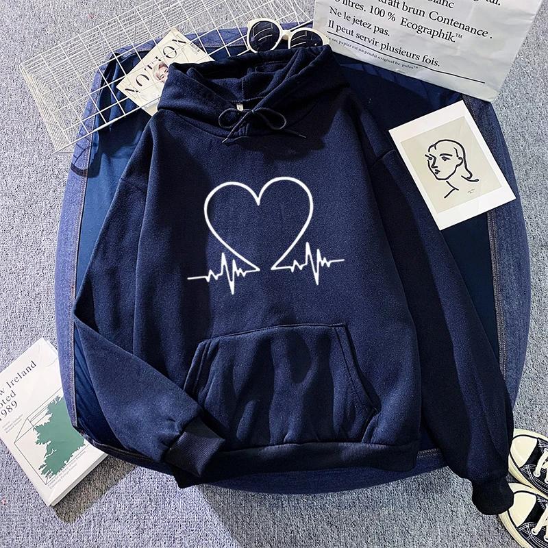 Love Heart Print Hoodie for Woman Autumn Winter Daily Casual Sporty Hooded Sweatshirt Female Home Outdoor Comfort Loose Pullover
