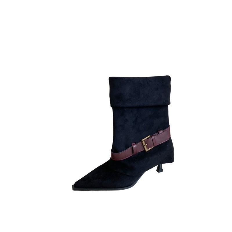 2025 New European and American Suede Belt Buckle Multi-wear Pointed Thin Heel Boots
