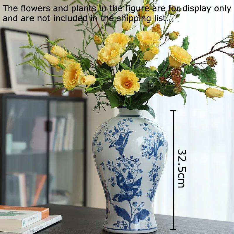 Blue and White Porcelain Ainted Vase Plant Pot Table Decoration Flower Arrangement Classical Flowers Vases Room Aesthetic Decor