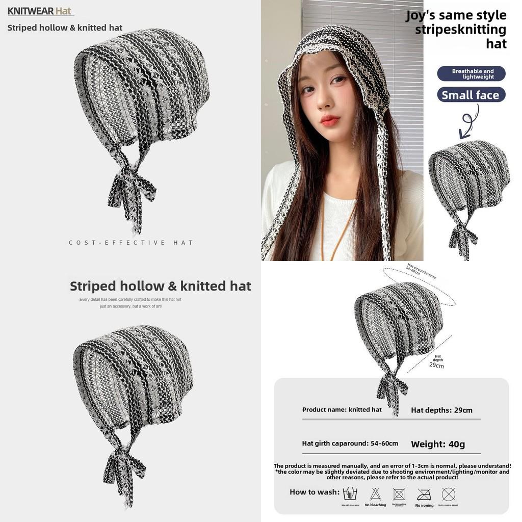 And Black Fashionable White Striped Hollow Knitted Hat For Spring Wear Summer