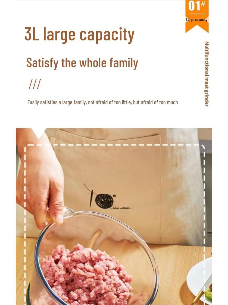 Multi-Functional Stainless Steel Food Processor with Copper Motor: Grinds Meat, Kneads Dough, and Makes Garlic Paste