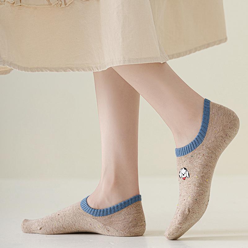 Sommer Kurzsocken Mädchen Cartoon Stickerei Trendy Dünn Niedlich Kleiner Hund Tier Unsichtbare Sneaker Socken Baumwolle Die Nicht Herunterrutschen Und Rutschfest Sind