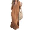 2026 European Beautiful Woman Summer Explosion On Both Sides Slit V-neck 7-point Sleeve Chest Pleated Dress