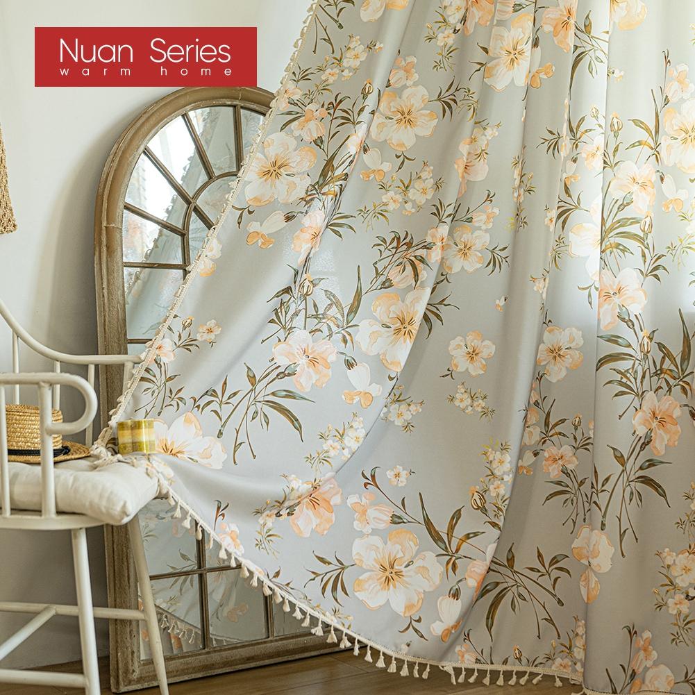 1 BUC Seria Nuan Stil Câmpie Franceză Perdele cu Imprimeu Floral și Margine cu Ciucuri Semi-Transparente pentru Dormitor Sufragerie Fereastră Decor Acasă