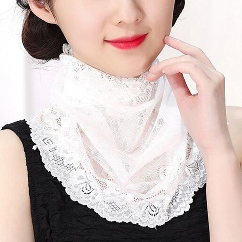 Korean Lace Sunscreen Breathable False Collar Neck Guard Scarf Women Ice Silk Protect Cervical Spine Face Scarves Wrap Shawl P98