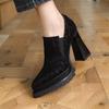 Women's High Heels Temperament Pointed High Heels Single Shoes Retro Suede Leopard Print Design Women's Ankle Boots Pumps Botas