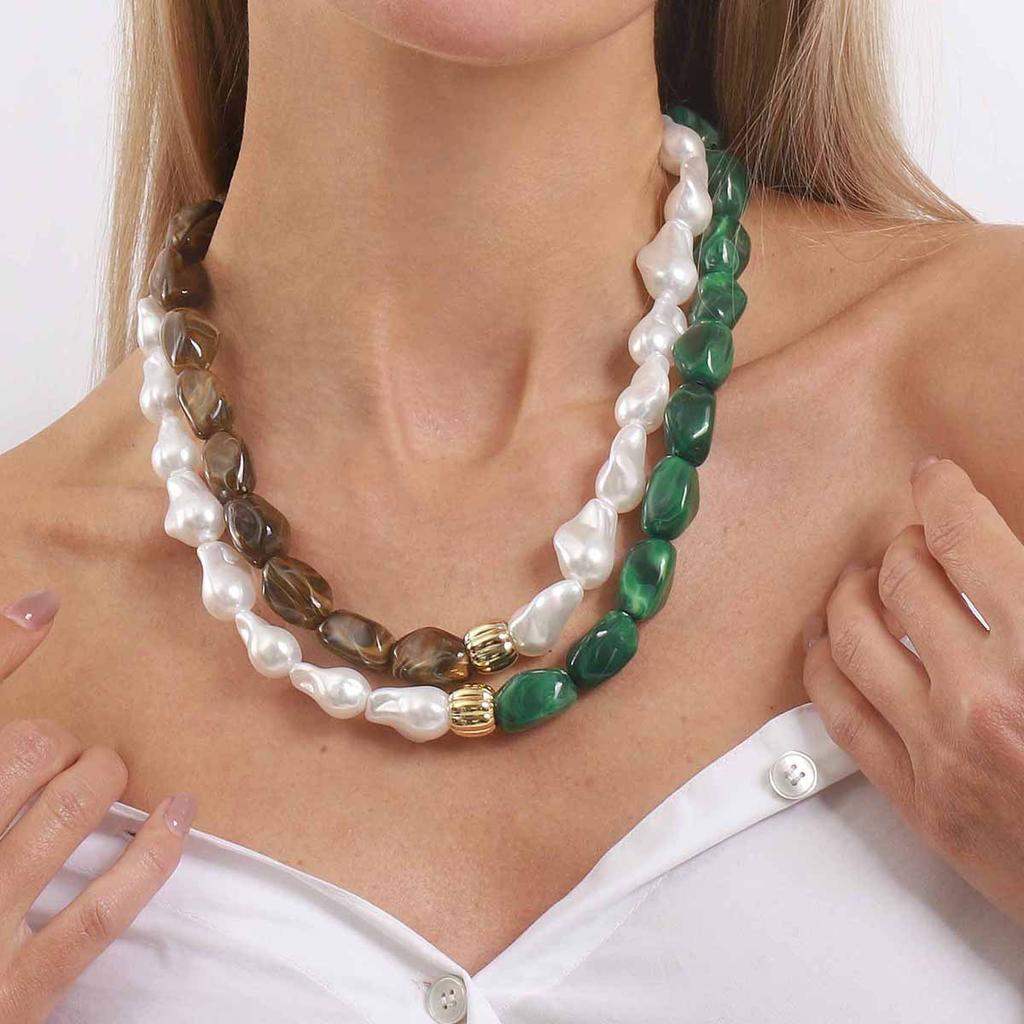 Women French Vintage Baroque Pearl Necklace Special Shape Elegant Temperament Colorful Resin Clavicle Chain Fashion Jewelry