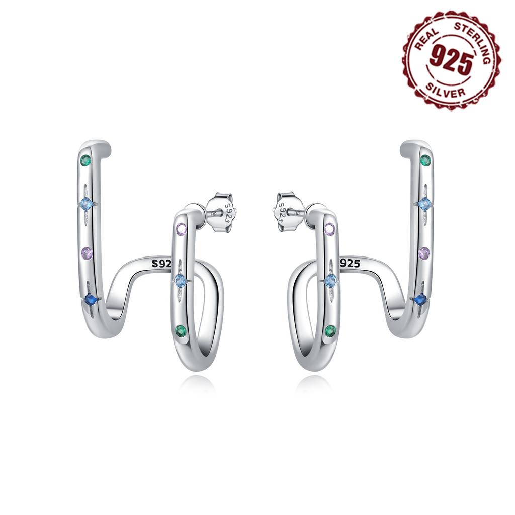 925 Silver Starry Sky Double layer Earrings Jewelry Versatile Hoop Earrings For Women Jewelry Fine Birthday Party Gifts