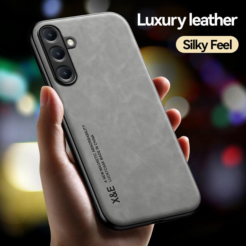 For Samsung M55 5G Case M556B 6.7" Car Holder Magnetic Leather Texture Phone Cases for Samsung Galaxy M15 5G M156B 6.5" Cover