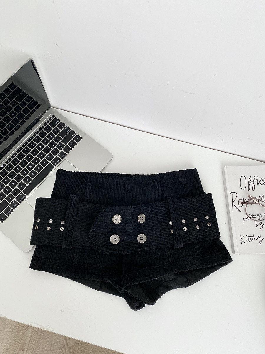 

Cool Spicy American Corduroy Riveted Belt High-Waisted Slim Pants - Autumn/Winter Hot Girl Style L чёрный