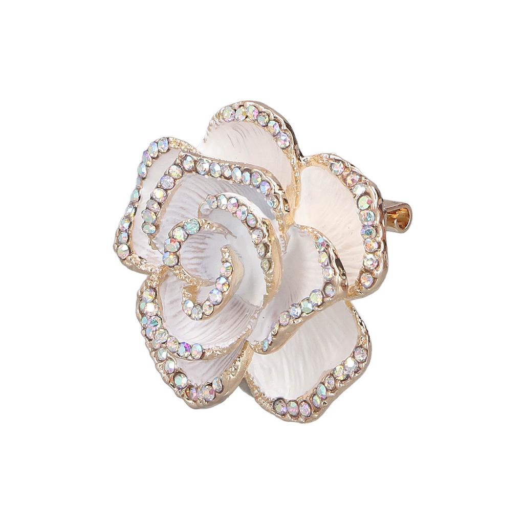 Brooch Pin Camellia Shape Elegant Exquisite Rhinestone Embellished Brooch for Women Clothes Silk Scarf Decoration