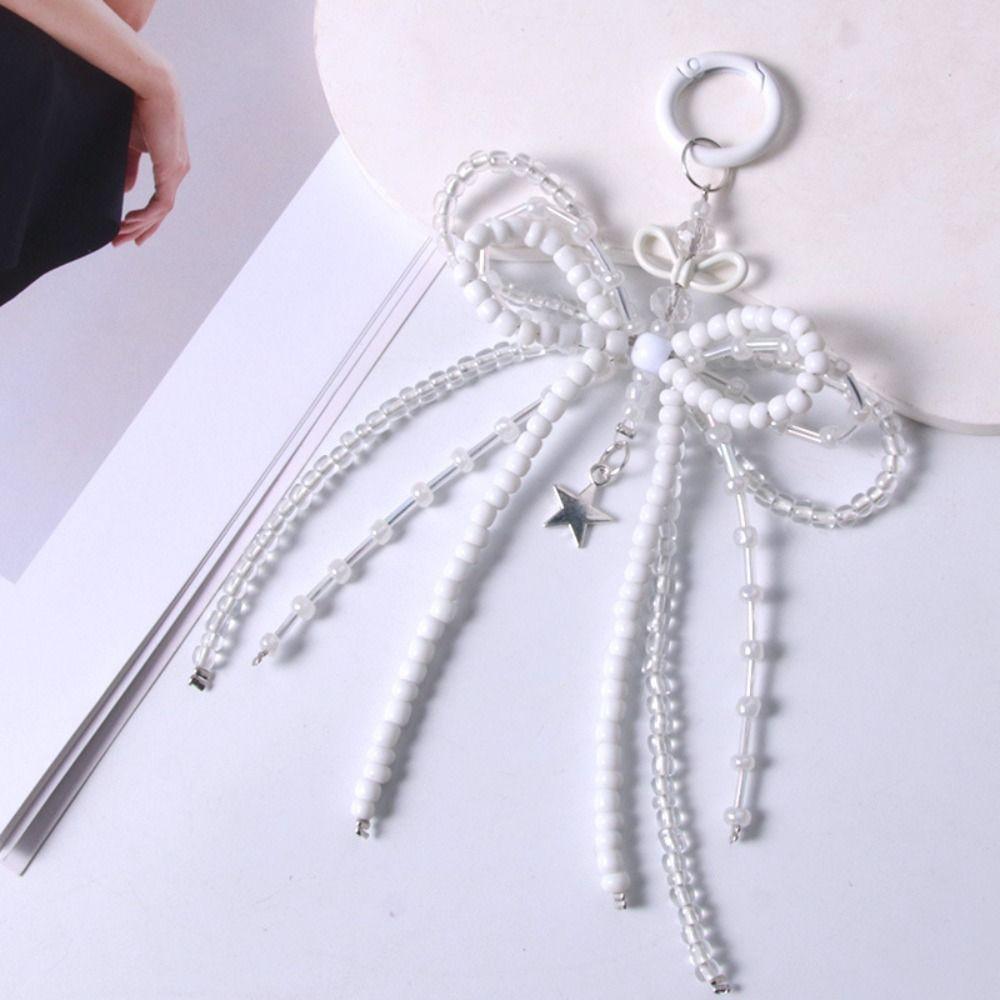 Plaid Pearl Bow Key Ring Zinc Zinc Alloy Y2k Bag Pendant Versatile Bowknot Keychain  Hanging Accessories