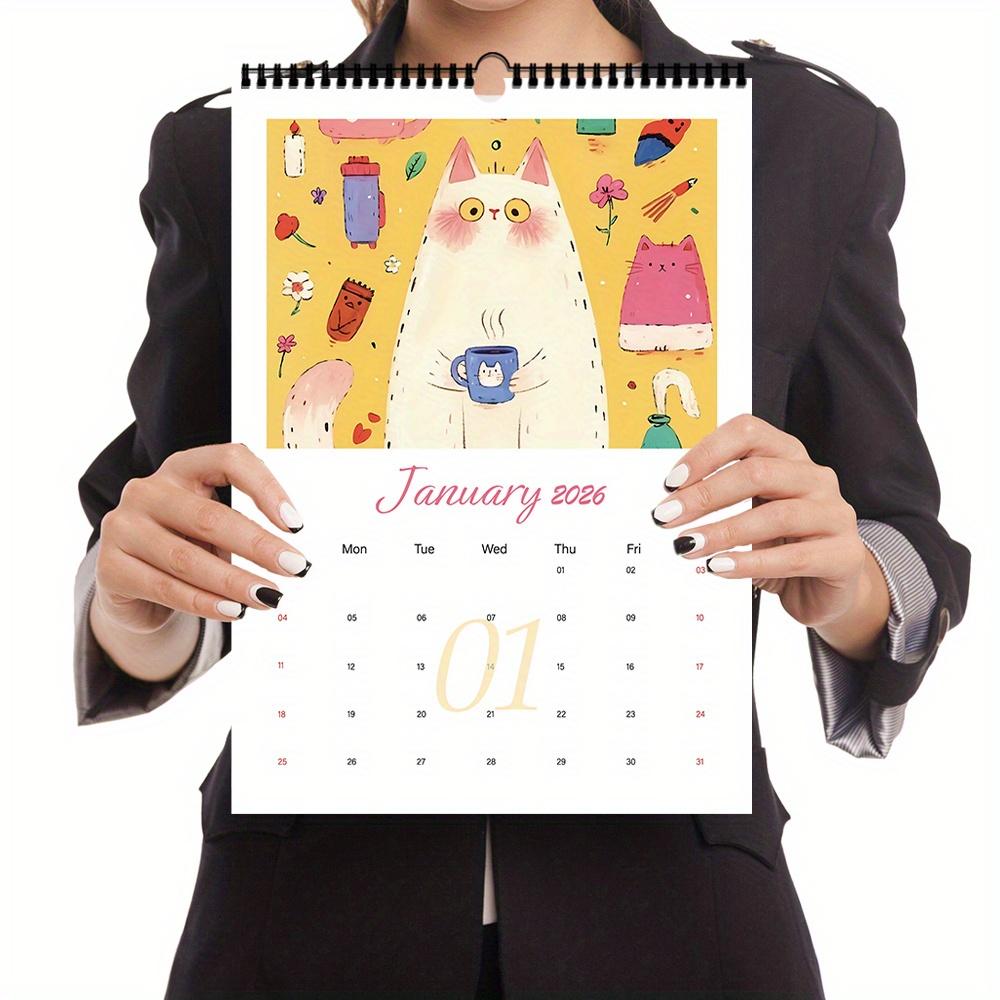 Calendario da Parete 2026 - Calendario da Appendere a Spirale con Disegni di Gatti Planner 12 Mesi per Casa/Ufficio Regalo Perfetto per Amanti dei Gatti