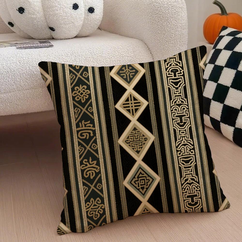 Retro Striped Pattern Cushion Cover Linen Pillow Case Soft Breathable Protective Couch Room Decoration