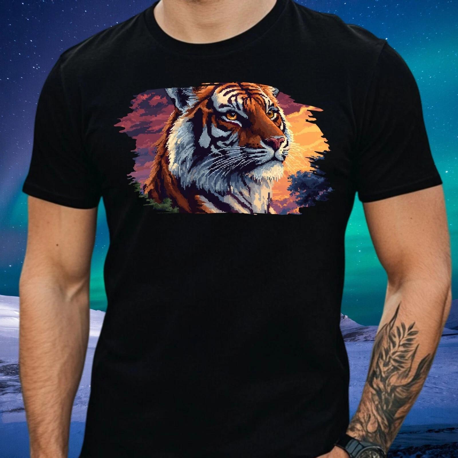 T-Shirt Herren Tiger Pixel Art Motiv Baumwolle Größe S bis 5XL L