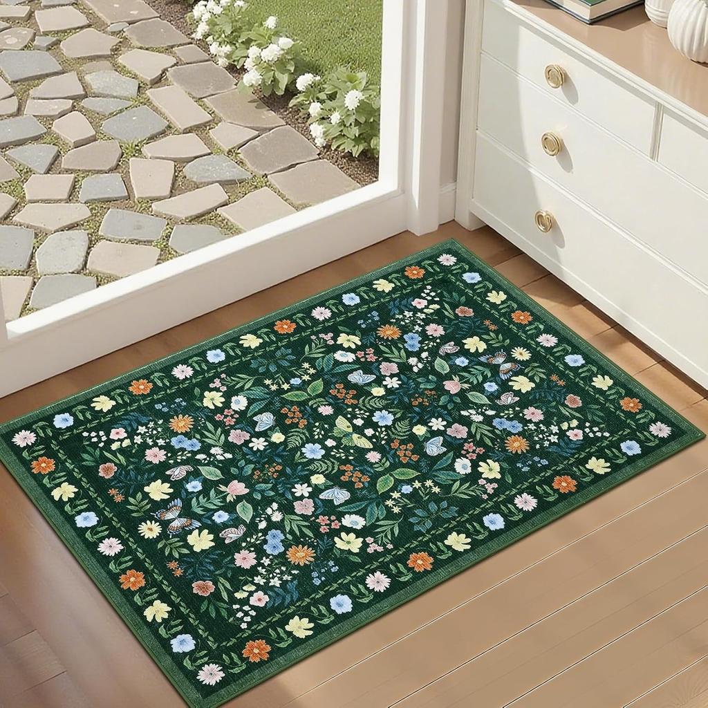 Rustic Style Floral Butterfly Pattern Doormat Home Daily Decor Absorbent Anti-Slip Rug Boho Indoor Outdoor Entryway Decor Carpet