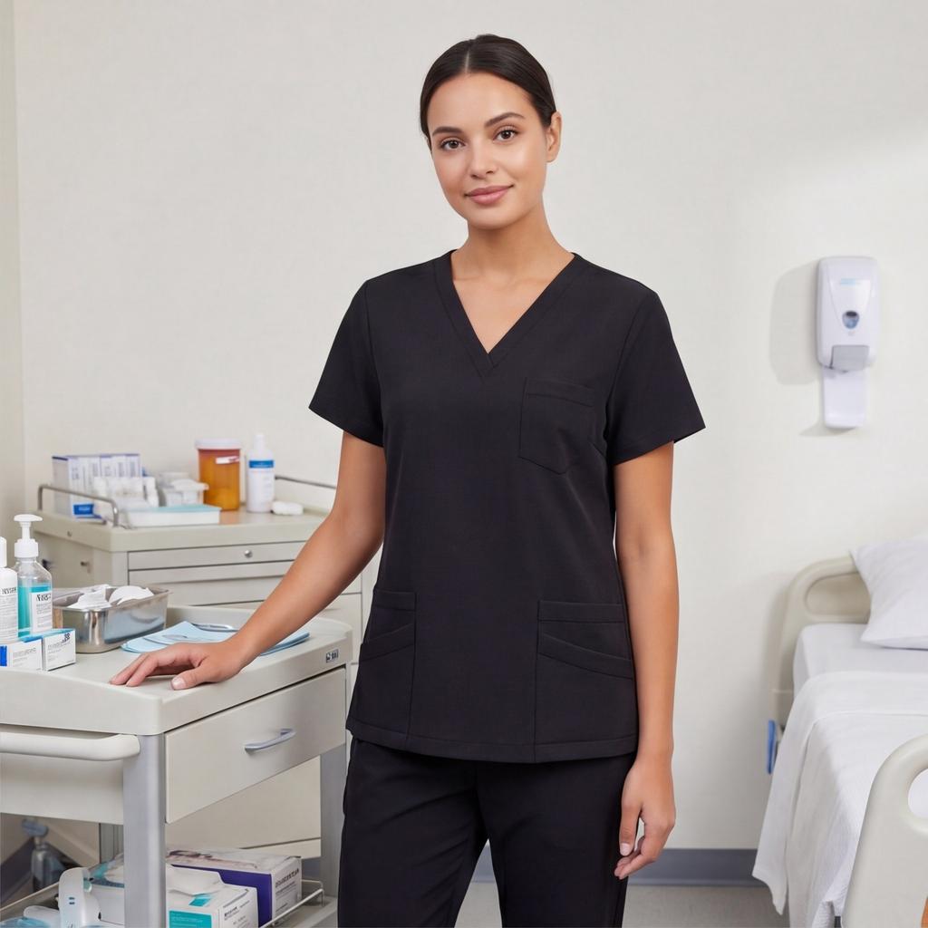 Women's V-neck Short-sleeve Workwear With Pockets For Healthcare Staff