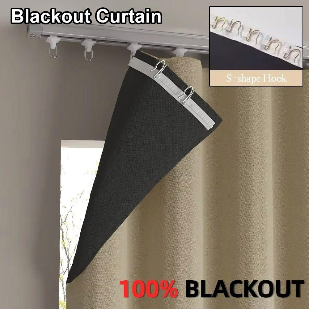 1Pcs Full Blackout Partition Blackout Curtain High Shading Protection Beige Window Door Curtain Polyester Fabric