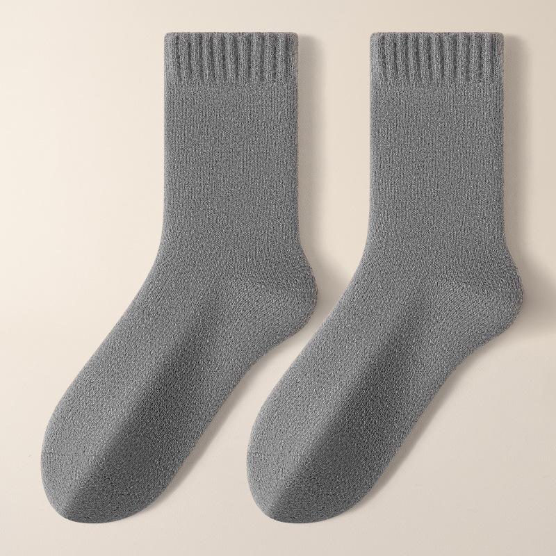 Men's Mid-calf Winter Warm High-elasticity Socks, Men's Socks, Anti-odor and Sweat-absorbing Solid Color Super Thick Wool Socks