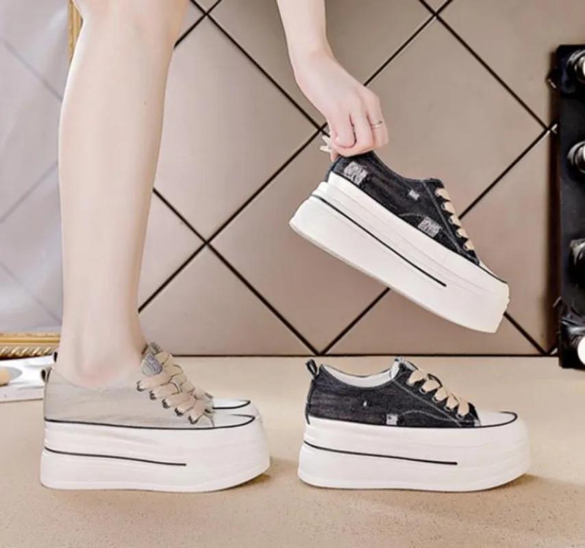 Fashion 6cm Platform Wedge Shoes for Women Sneakers Denim Canvas Cloth Spring Summer Autumn Female Casual Shoes Zapatos De Mujer 2024