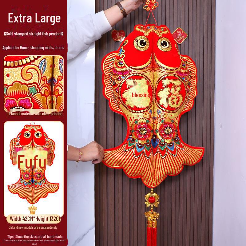 Double Fish Ornaments with Blessing Characters: Spring Festival & Housewarming Decor, Entrance Door Chinese Knot Pendants