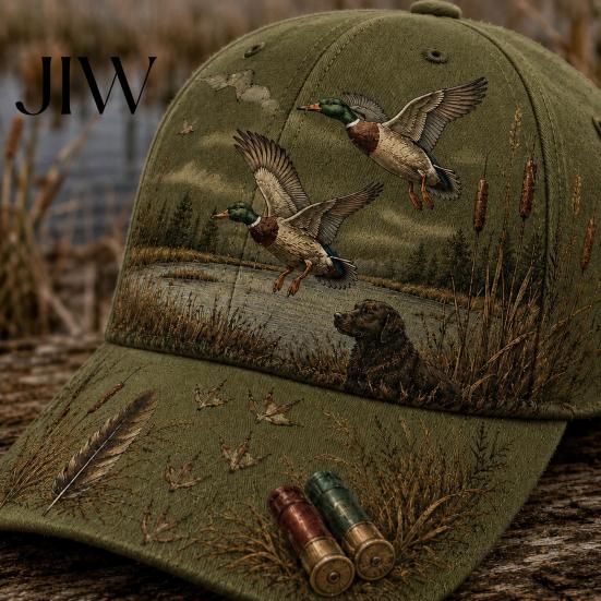 Berretto da Pesca Vintage Versatile per Esterni, Cappellino da Baseball con Stampa Cane e Anatra, Cappellino Traspirante con Stampa Assorbi-Umidità Regolabile per