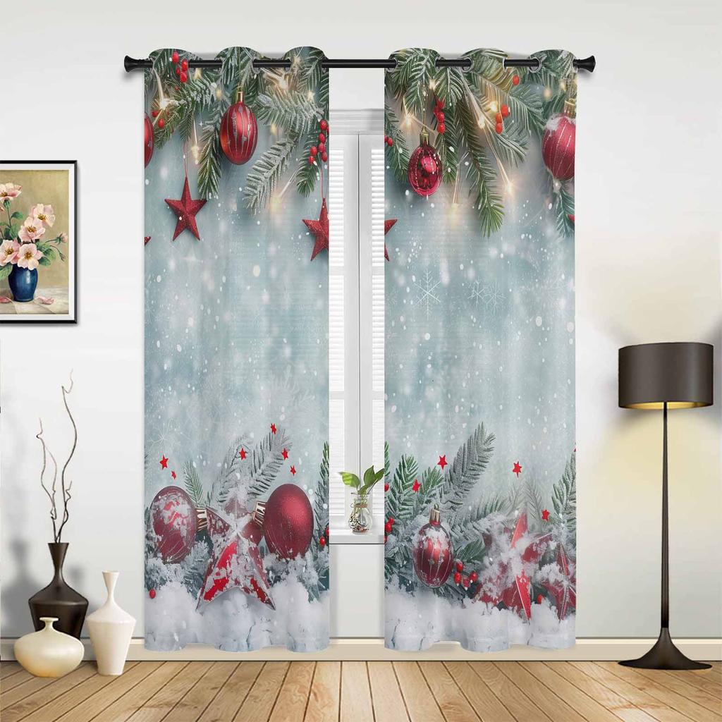 Christmas Tree Lights Christmas Theme Hall Curtains For Living Room Kitchen Boy Girl Bedroom Long Window Curtain Home Decor