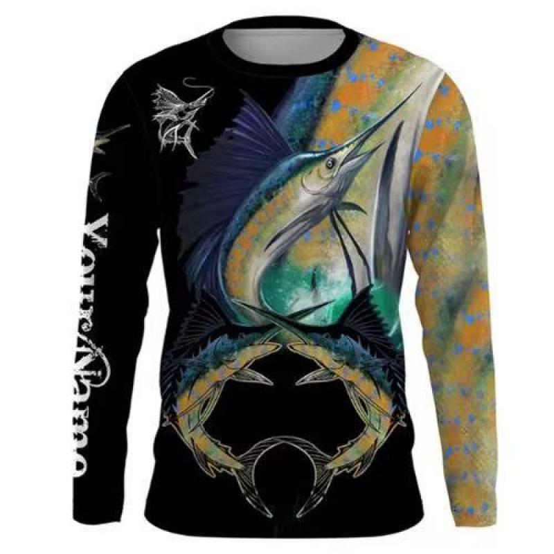 Fishing Series 3D Digital Printed Men's Street Trendy Round Neck Long Sleeve T-shirt