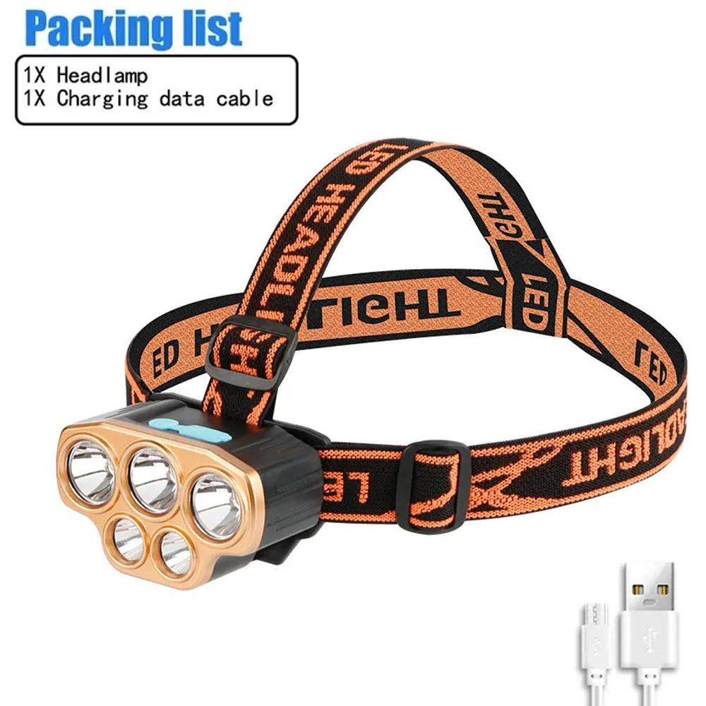 USB Rechargeable Headlamp High Lumen Bright Head Lamp with 8 LED Headlight 4 Mode IPX4 Waterproof Head Flashlight Head Light