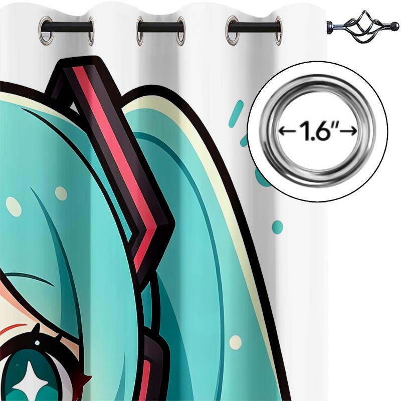 2Pcs Hatsune Miku Chibi Kawaii Style Blackout Curtains Cute Anime Window Drapes Fans Room Kids Room Teen Girl Bedroom Decor Gift