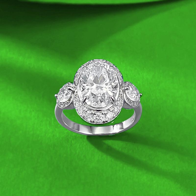Luxury S925 Silver Oval Simulated Diamond Ring (8x11mm) - European & American Wedding Jewelry