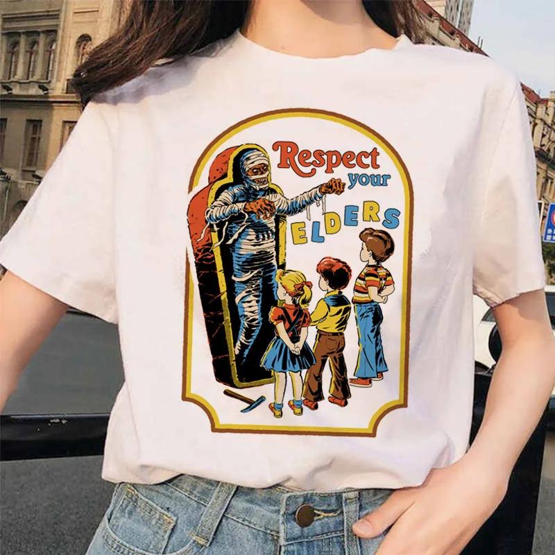 Pojďme vyvolávat démony Estetické tričko Dámské Letní Ležérní Harajuku Kreslený potisk Satan Krátký rukáv Topy Camiseta Mujer