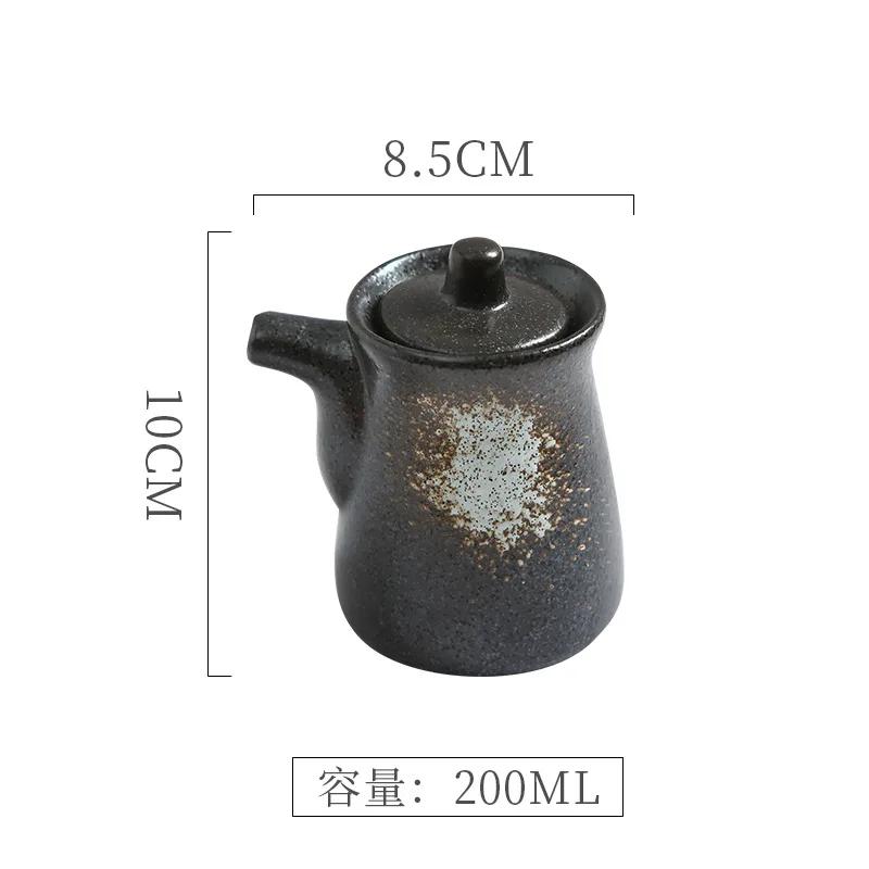 Japanese Retro Ceramic Oil Pot Household Kitchen Utensils Seasoning Pot Oil Vinegar Seasoning Bottle Kitchen Ceramic Tableware