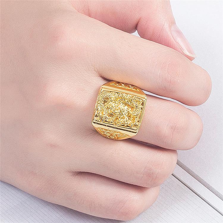 Ring Vietnamese gold-plated jewelry brass gold-plated jewelry square dragon ring opening men's dragon pattern ring ring