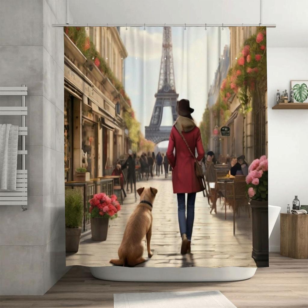 Paris Street Scene Shower Curtain | Elegant Bathroom Decor