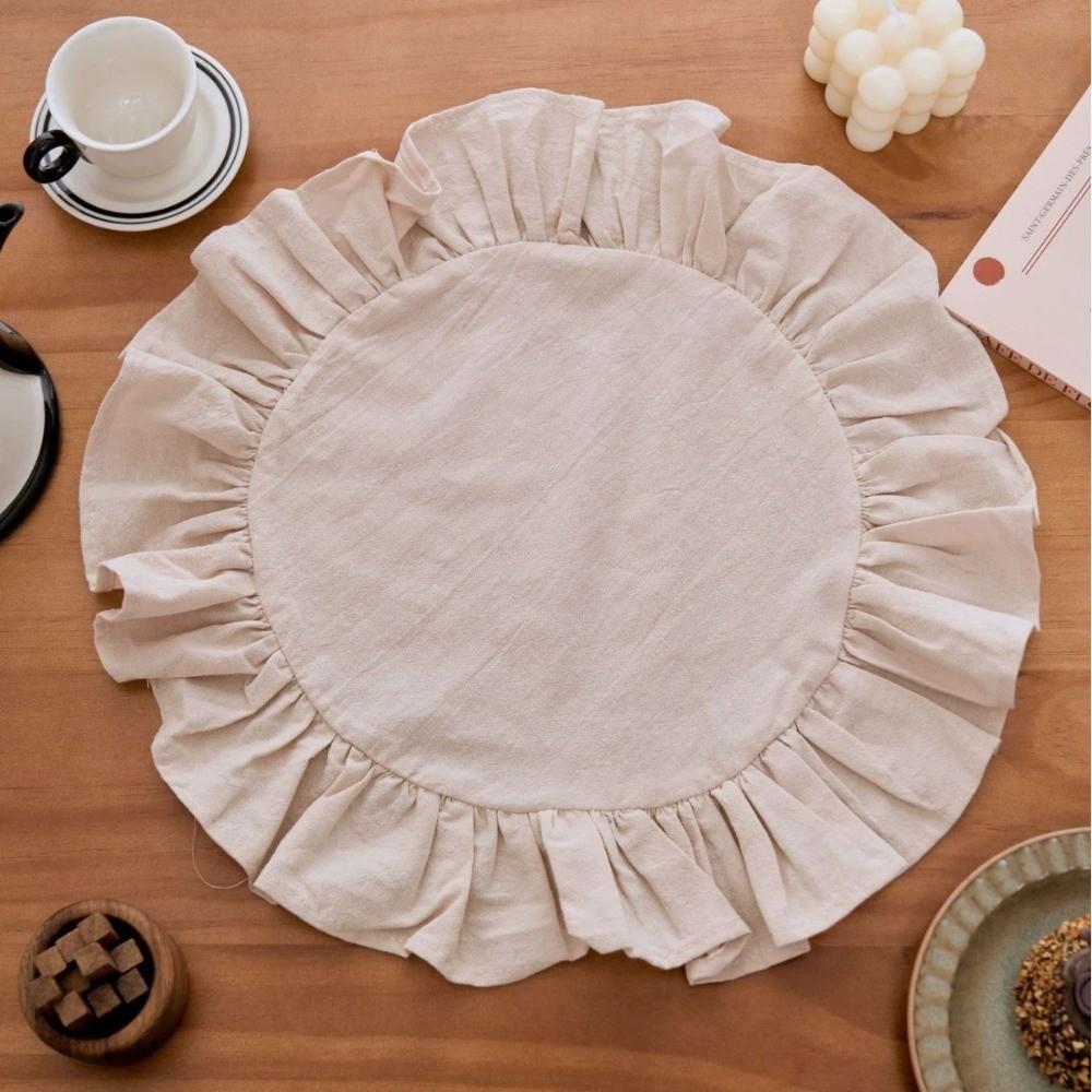 Solid Color Ruffled Placemat Cotton Table Napkin Cloth Practical Round Napkin  Dining Table