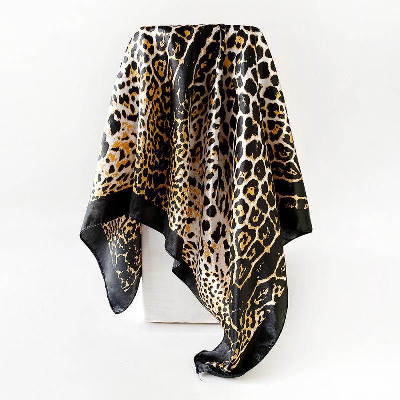Headscarf, Faux Silk Satin Square Scarf, Leopard-print Scarf, 90cm Large Scarf
