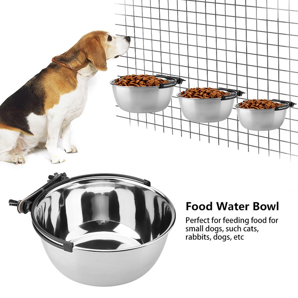 Stainless Steel Hanging Food Water Bowl Feeder for Cat Pet Dog Puppy Crate Cage