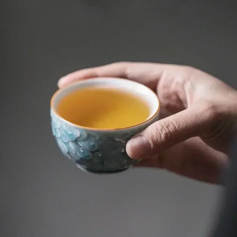 1 Pezzo Tazza da Tè in Ceramica Cinese Tazza a Rilievo Fatta a Mano Tazza da Tè in Porcellana per la Casa Tazza Singola Personale da Viaggio Tazze da Vino Articoli da Tè