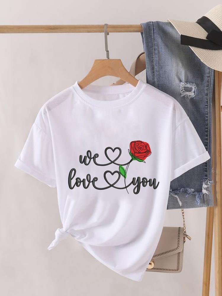 (Asian Size) flower trend cute T Shirt Lady Female Top Fashion Graphic Short Sleeve T-shirts Casual Printed Clothing Women Tee