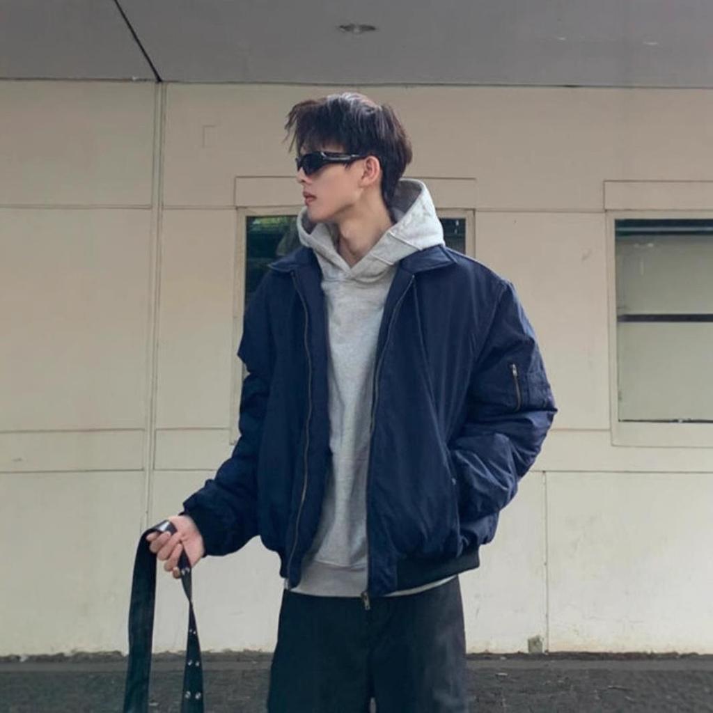 Men's High Street Cotton Bomber Jacket: Spring/Autumn Trendy Outerwear with Turn-Down Collar.