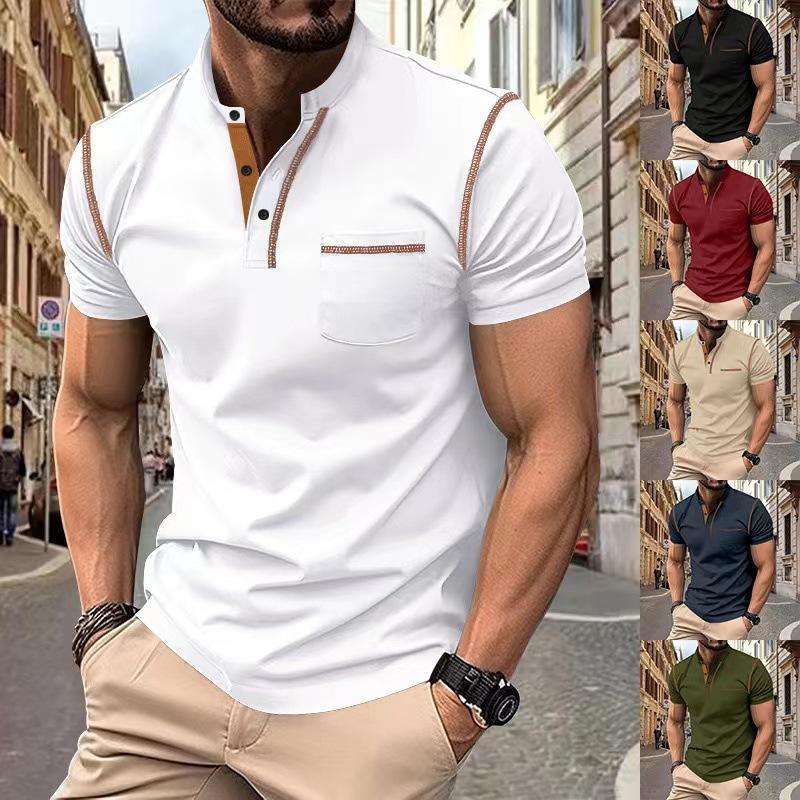 Summer Mens Polo Shirt Men Casual Holiday Shirts Male Short Sleeve Fashion Polo Shirts Men Solid Color Patchwork Tshirt