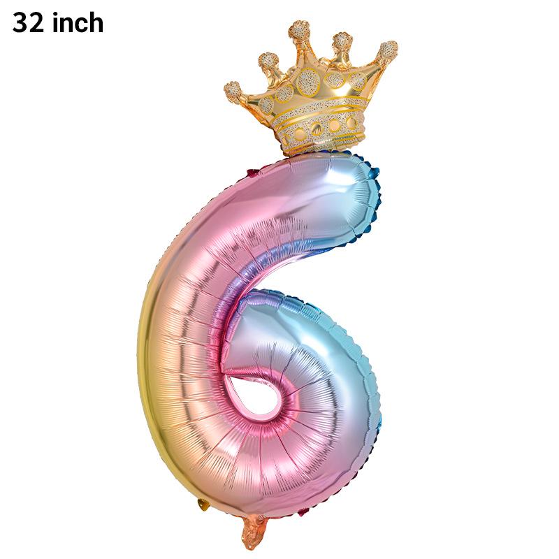 32-Inch Gradient Crown Number Foil Balloon for Children s Birthday Party Decorations