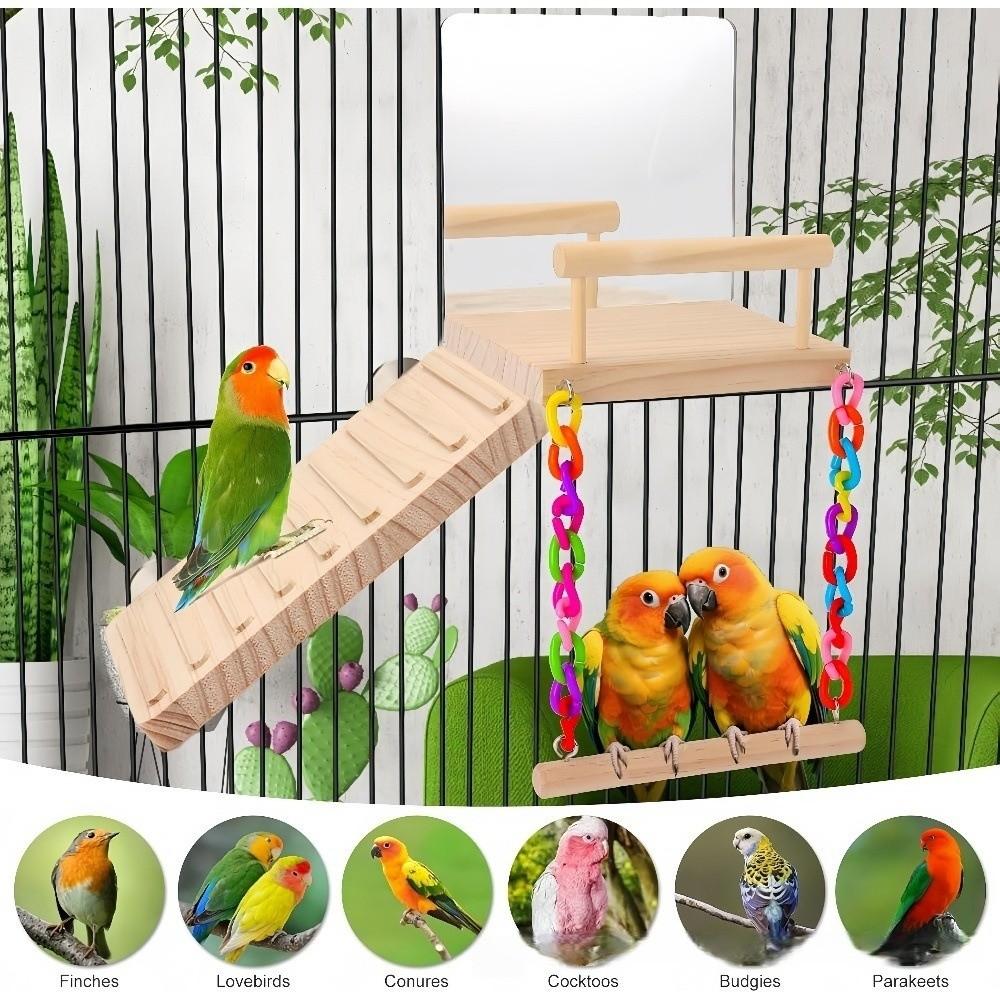 Natural Bird Play Gym Wooden Parrot Rest Platform New Cage Accessories  Cage Decor