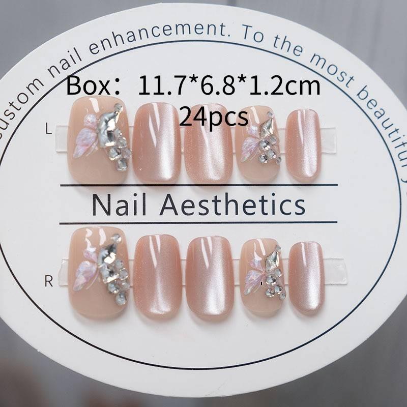 Shiny Butterfly Cat Eye Rhinestone Nail Art Stickers Detachable Nails Wholesale Short