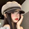 British Style Splicing Striped Octagonal Hat Female Face Small Big Head Circumference Beret Versatile Fashion Newsboy Painter Hat