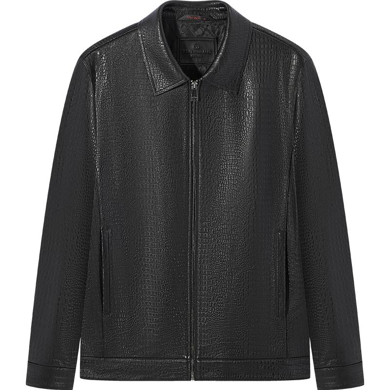 

Qipai Men s Faux Crocodile Pattern Genuine Sheep Leather Jacket XL