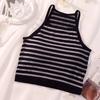 Korean Version Women Tank Tops Thread Solid Casual Fashion Crop Top with Chest Pad Stripe Sleeveless Outer Wear Basic Camisole