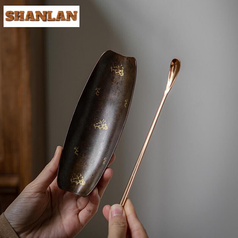 Retro Lacquer Phase Metallic Iron Tea Scoop Vintage Tea Leaf Holder Shovel Chahe Appreciation Ladle Chinese Tea Cafes Collection